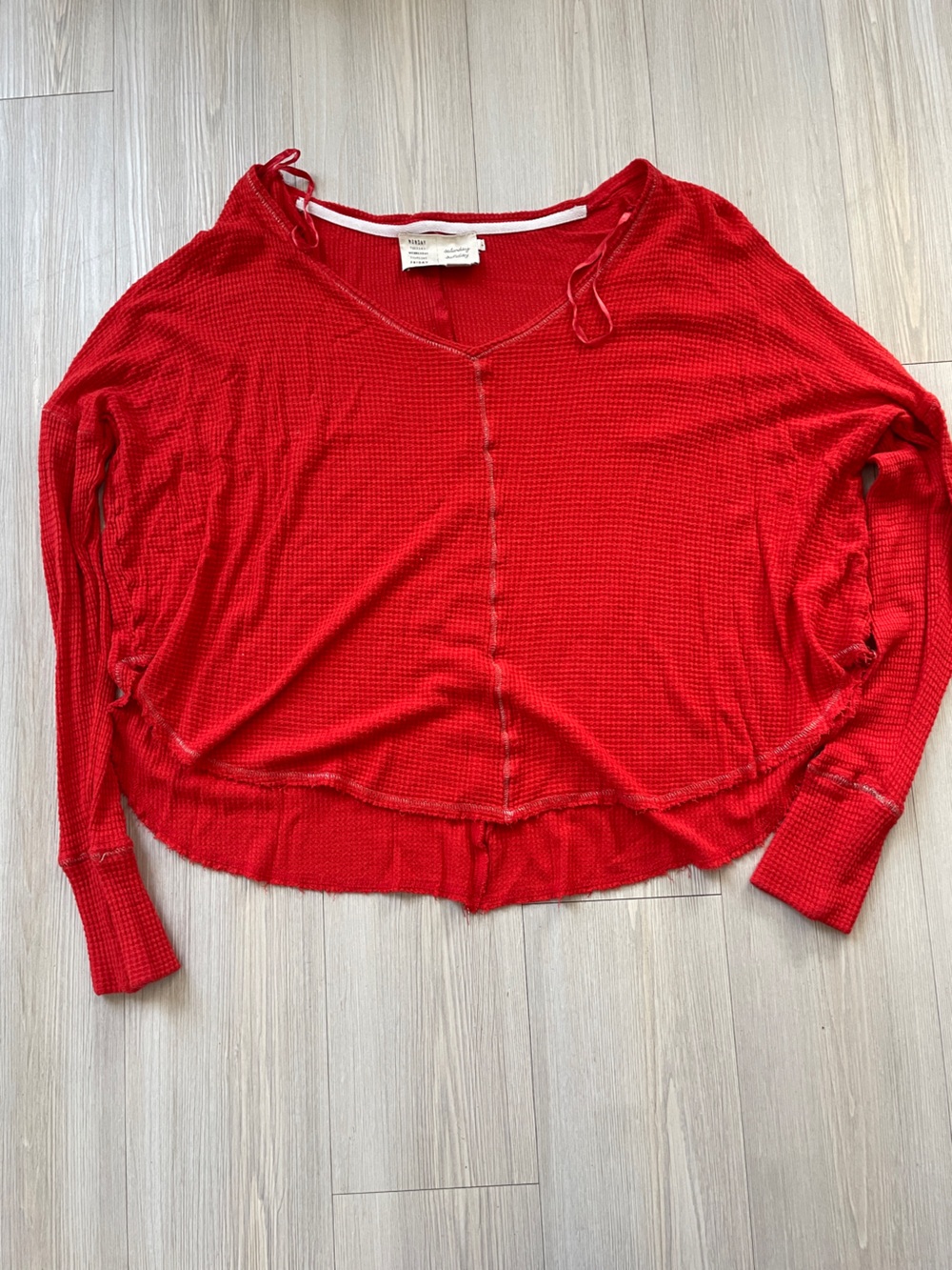 Anthropologie Saturday Sunday Red Waffle-Knit Long Sleeve Sweater Christmas